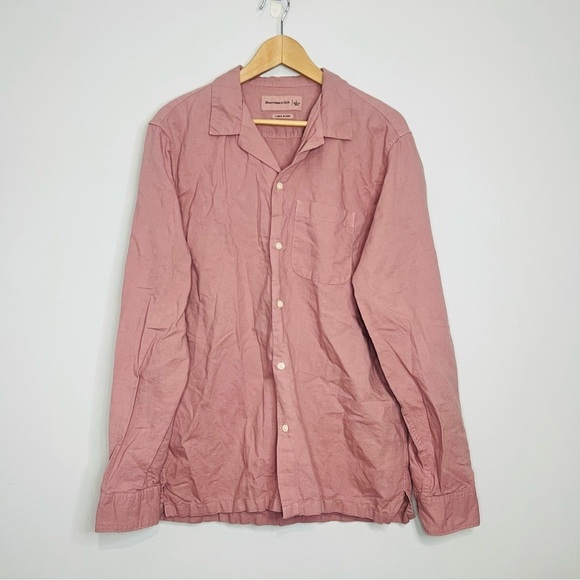 A&F Peach 80’s Linen Blend Button Up Shirt - Picture 1 of 6